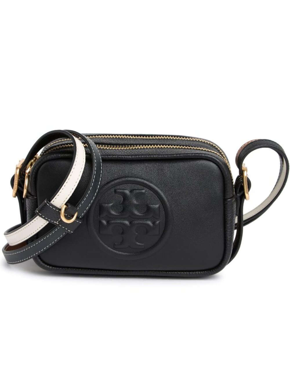 ❤️ NWT Tory Burch Perry Bombe Double Strap Leather Crossbody Bag BLACK AUTHENTIC